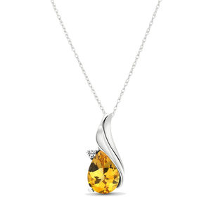 14K. SOLID GOLD NECKLACE WITH DIAMOND & CITRINE (White Gold)